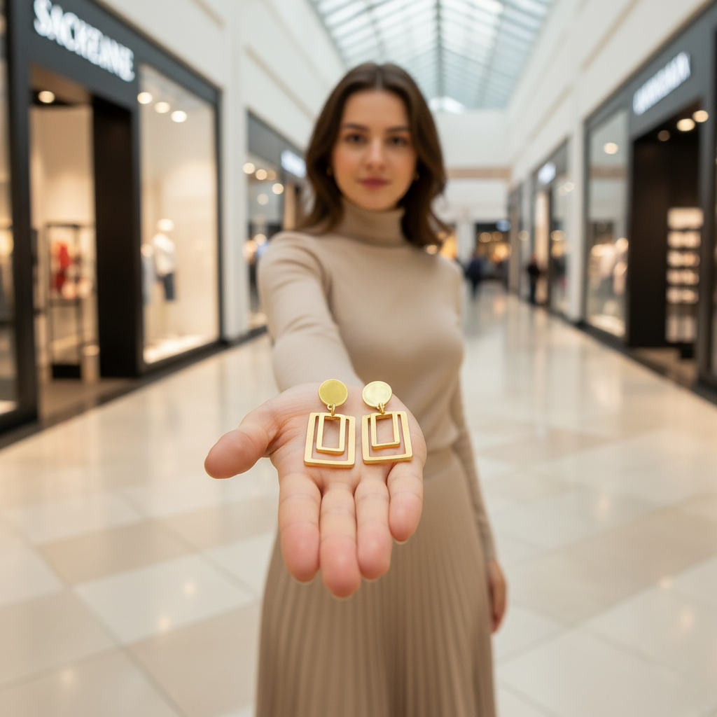 18K Gold Plated Geometric Earrings: Modern Rectangle Dangle Jewelry