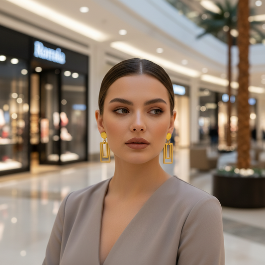 18K Gold Plated Geometric Earrings: Modern Rectangle Dangle Jewelry