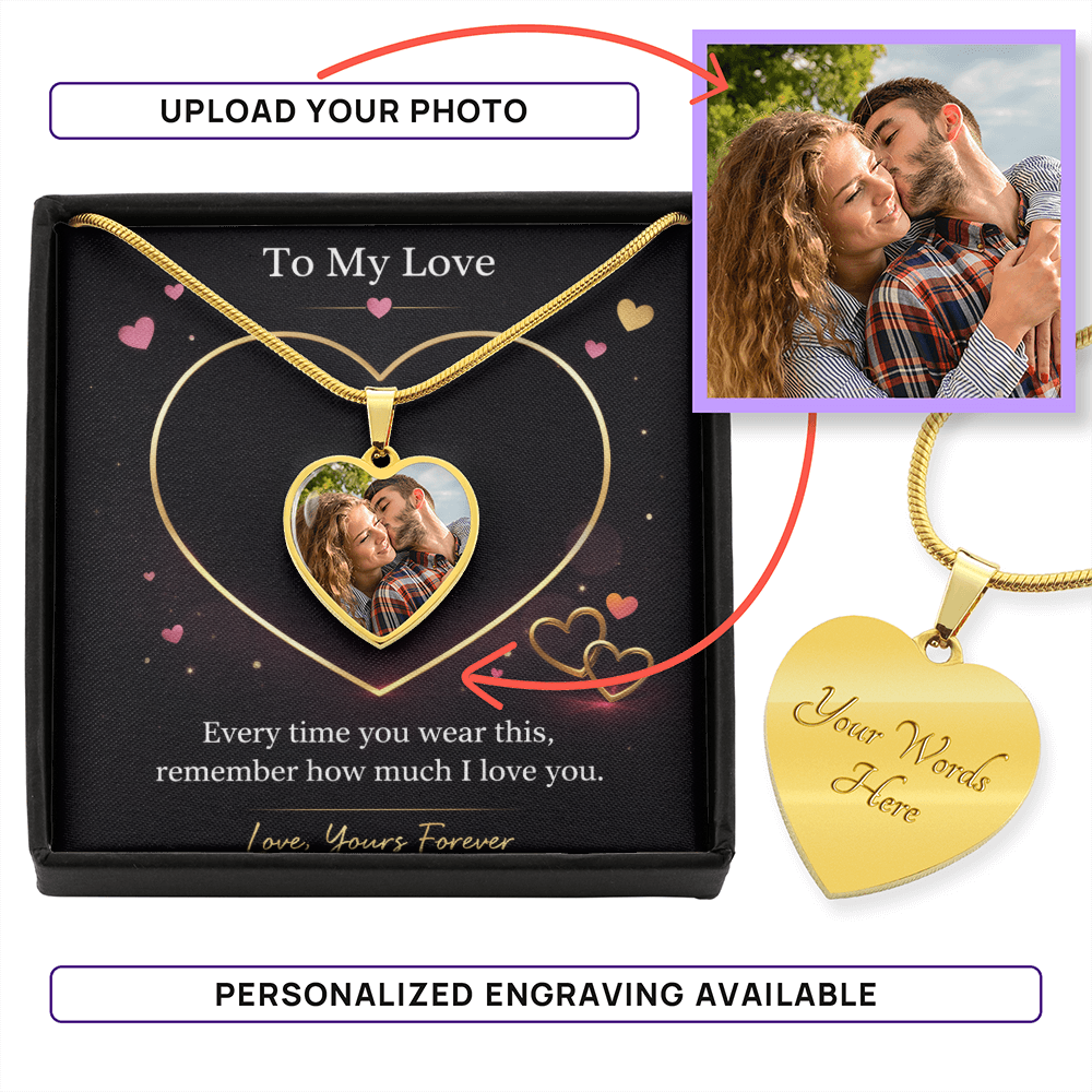 Personalized Heart Photo Necklace – Custom Love Pendant in Surgical Steel & 18K Gold Finish