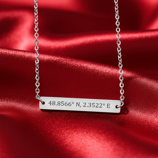 Personalized Coordinate Number Horizontal Bar Necklace – Custom Latitude Longitude Location Jewelry Gift