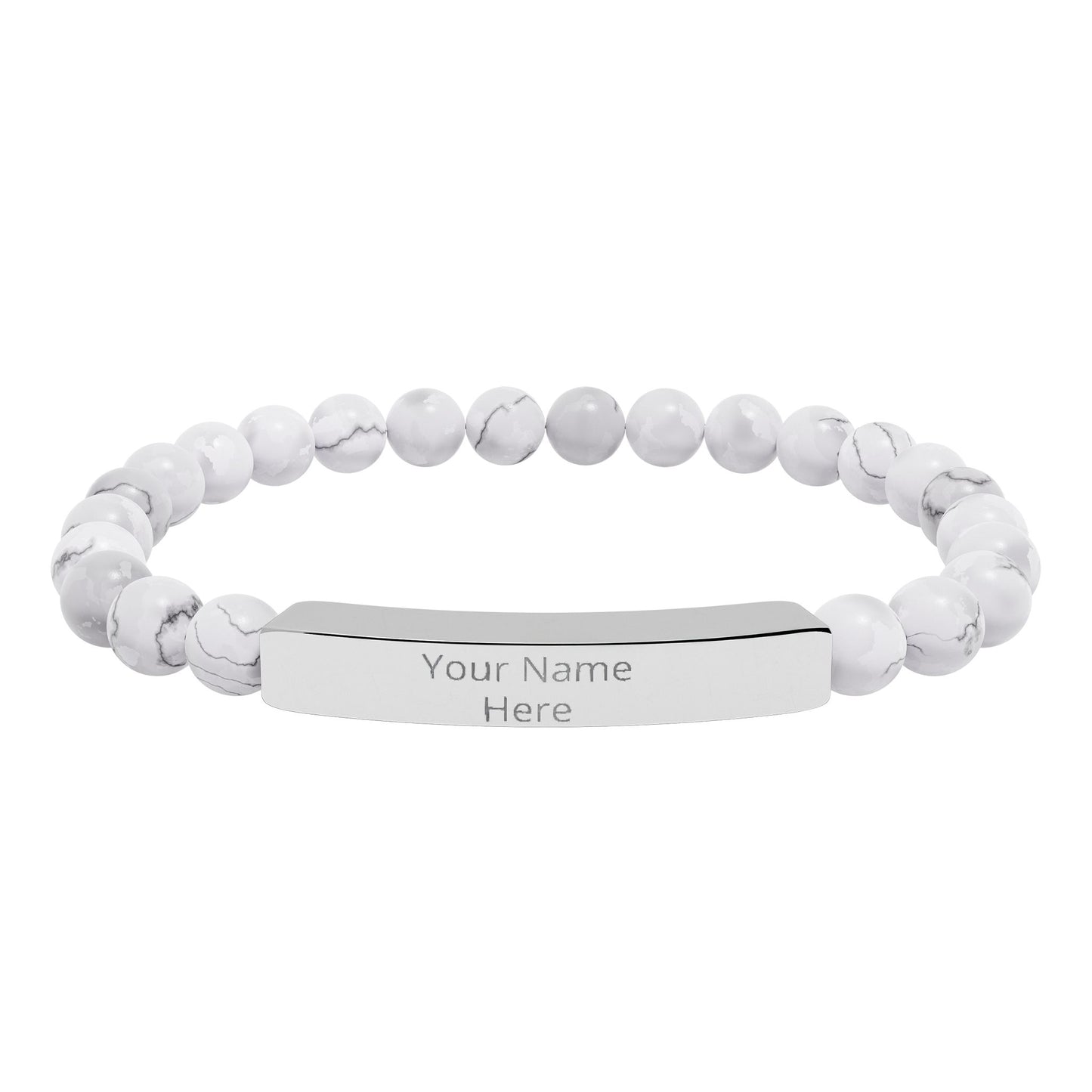 Personalized Engraved Stone Bar Bracelet – Custom Name Stretch Beaded Bracelet