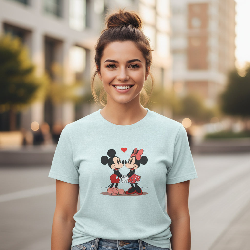 Mickey & Minnie Cute Kiss Tee – Retro Disney Couple Shirt