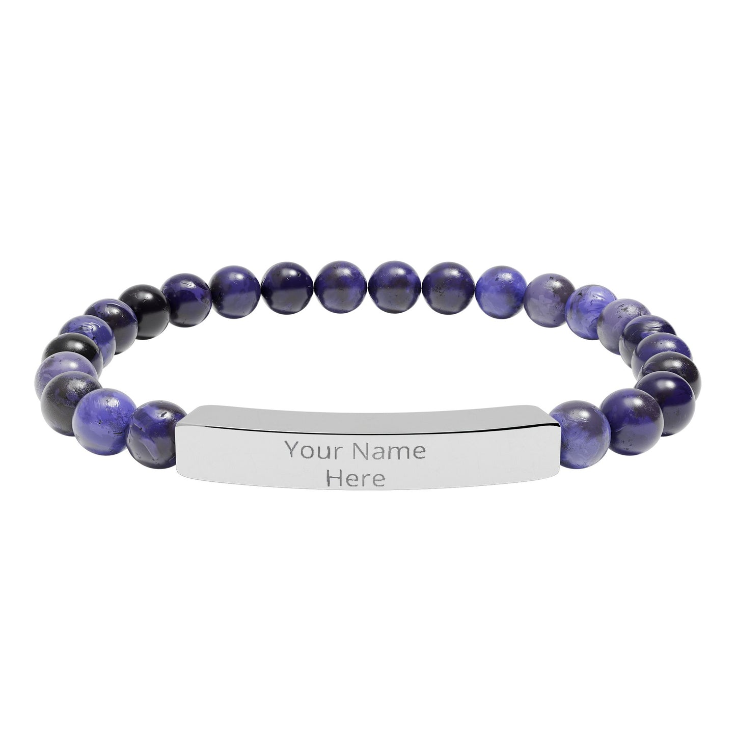 Personalized Engraved Stone Bar Bracelet – Custom Name Stretch Beaded Bracelet