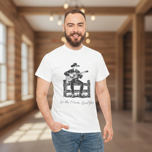 Guitar Cowboy T-Shirt — 'Let the Music Lead You' Country Western Tee