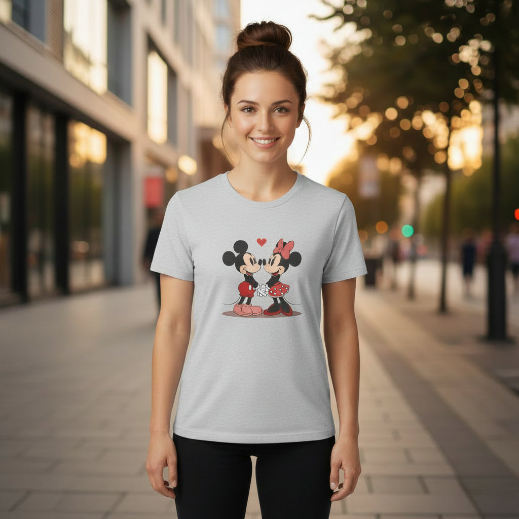 Mickey & Minnie Cute Kiss Tee – Retro Disney Couple Shirt