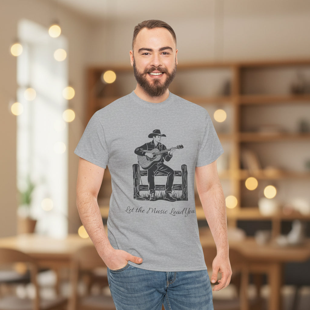 Guitar Cowboy T-Shirt — 'Let the Music Lead You' Country Western Tee