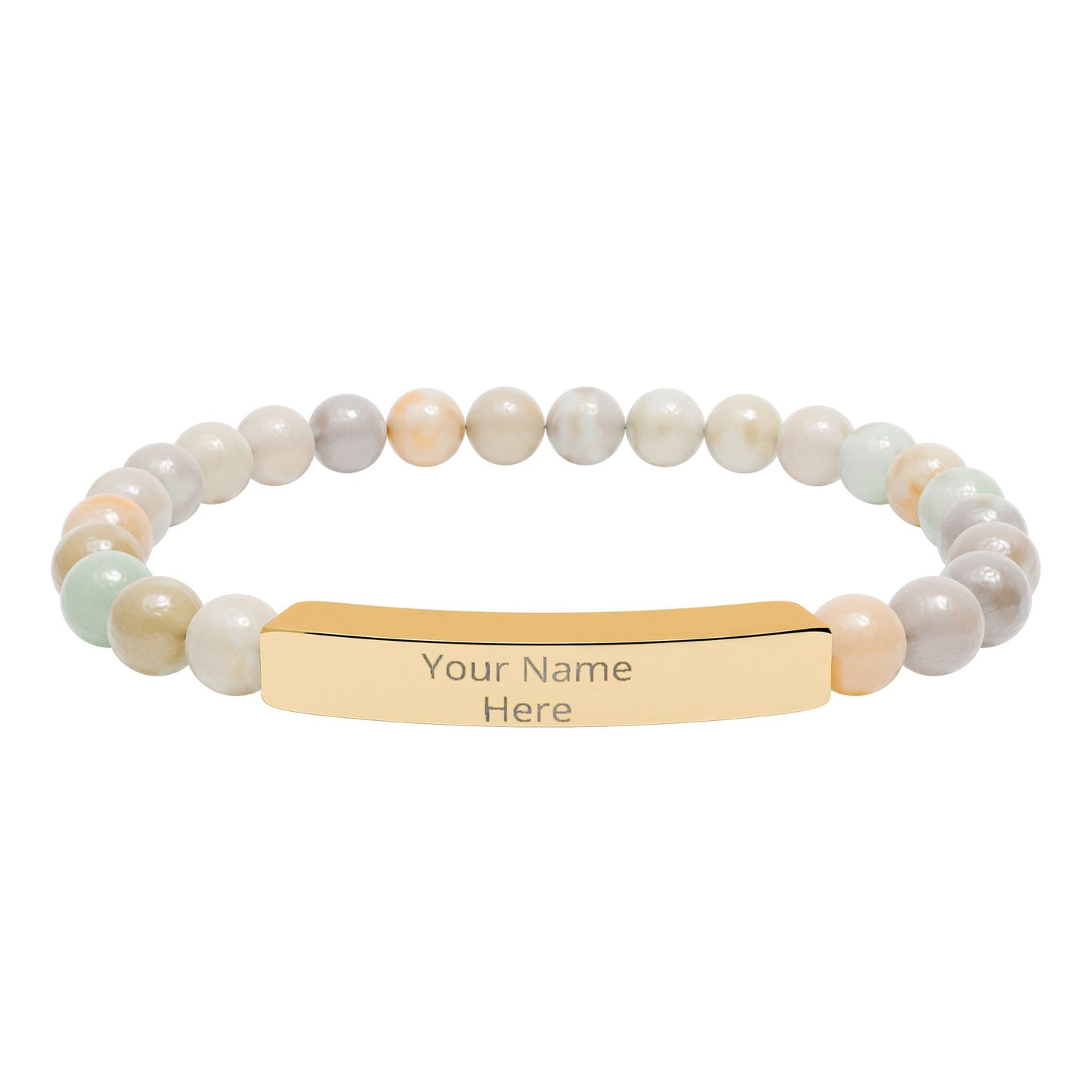 Personalized Engraved Stone Bar Bracelet – Custom Name Stretch Beaded Bracelet