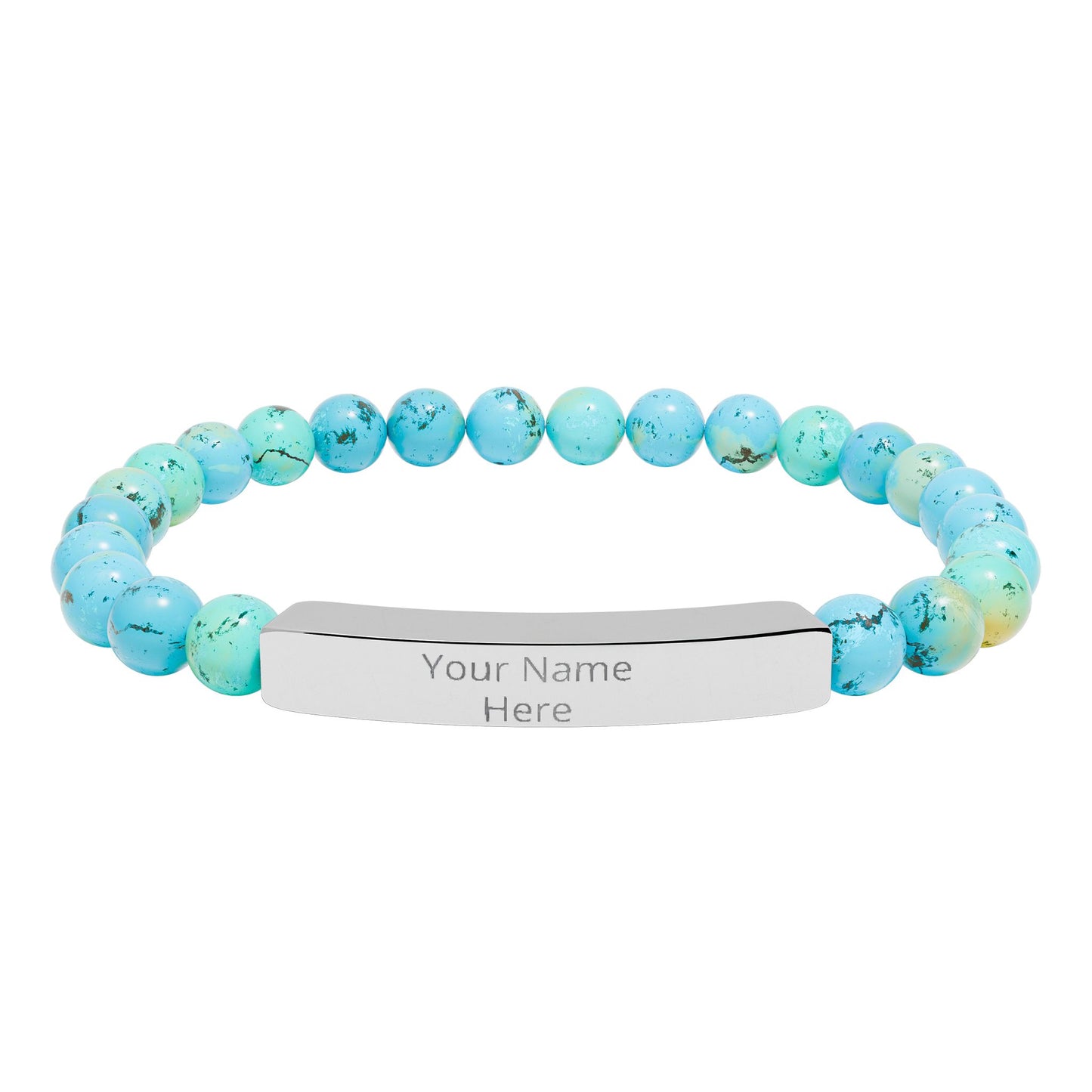 Personalized Engraved Stone Bar Bracelet – Custom Name Stretch Beaded Bracelet