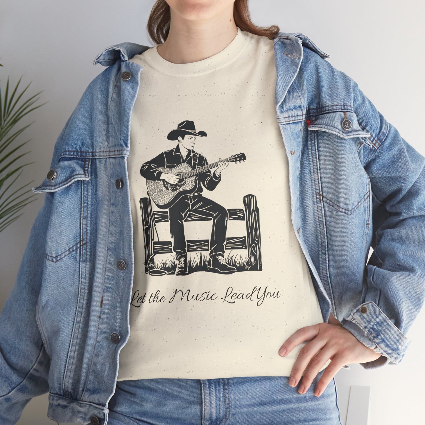 Guitar Cowboy T-Shirt — 'Let the Music Lead You' Country Western Tee