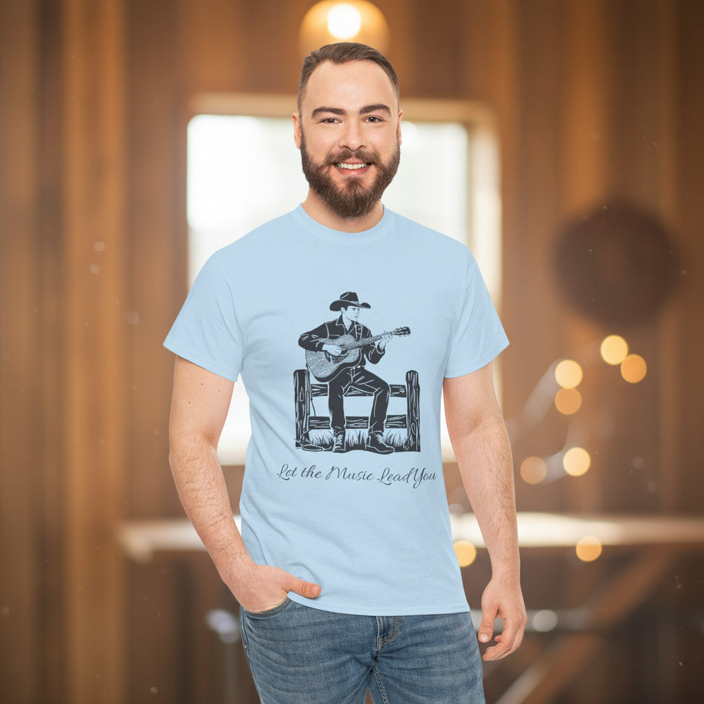 Guitar Cowboy T-Shirt — 'Let the Music Lead You' Country Western Tee