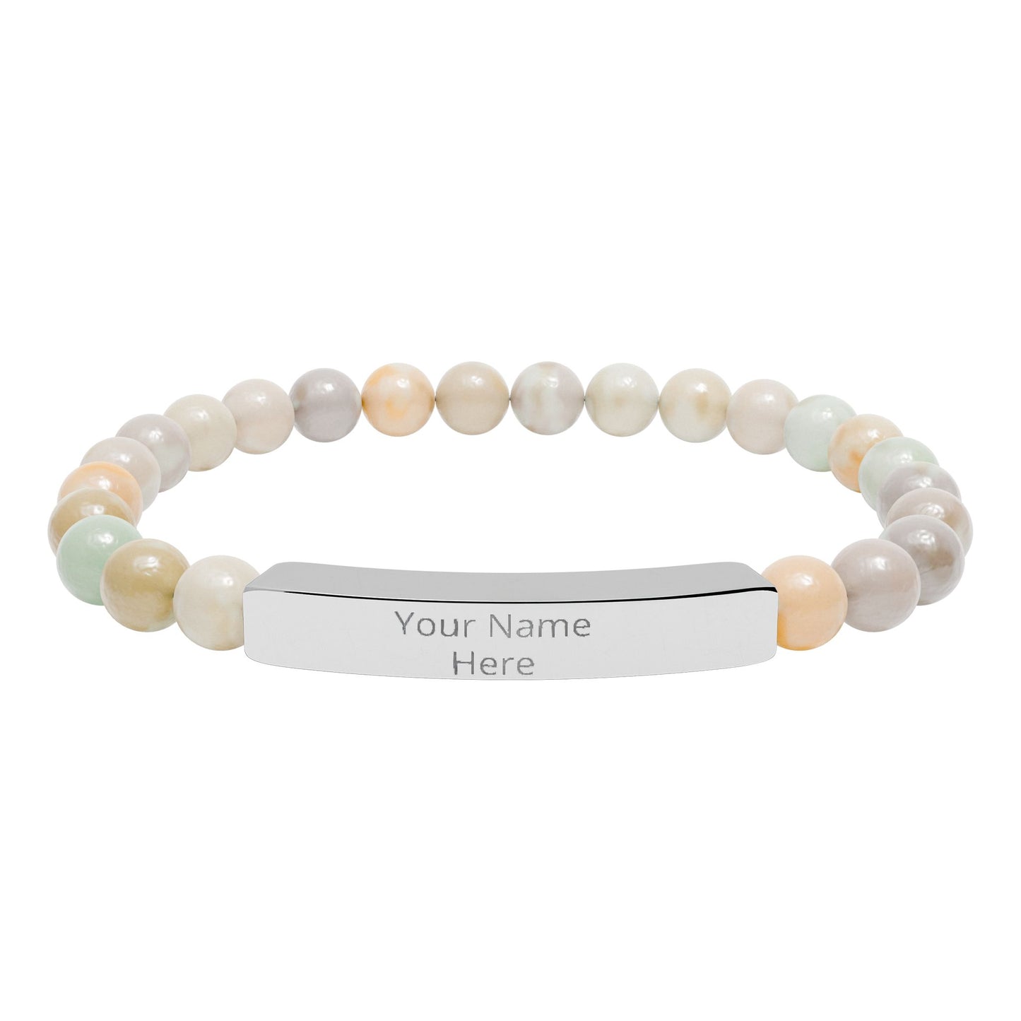 Personalized Engraved Stone Bar Bracelet – Custom Name Stretch Beaded Bracelet