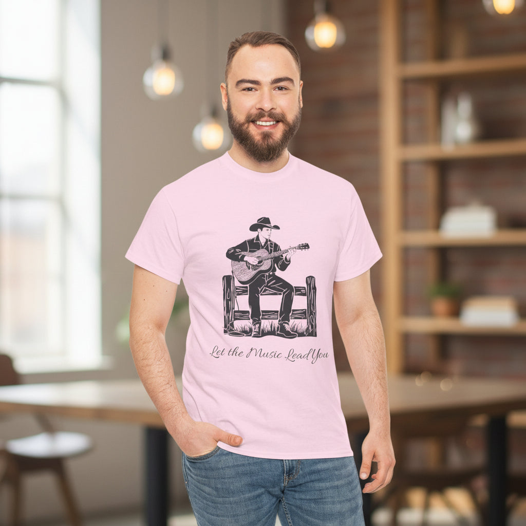 Guitar Cowboy T-Shirt — 'Let the Music Lead You' Country Western Tee