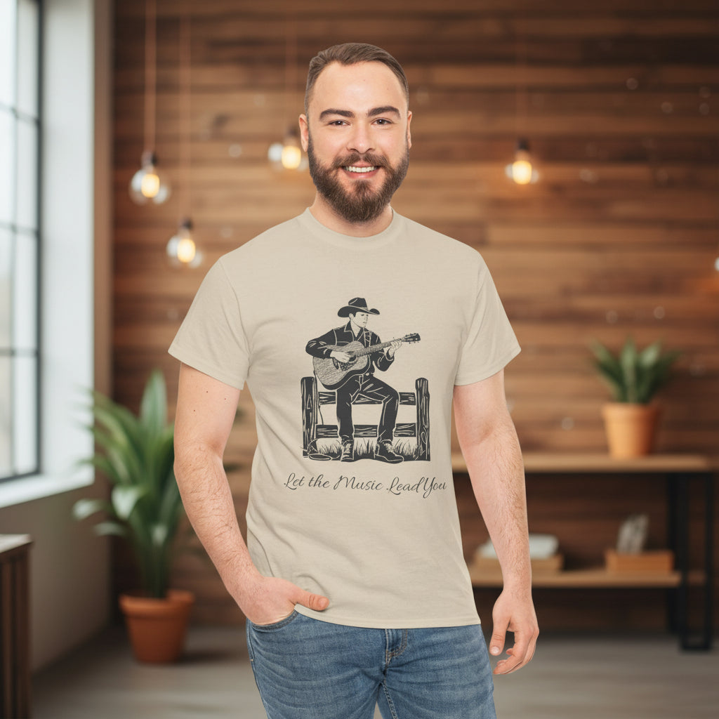 Guitar Cowboy T-Shirt — 'Let the Music Lead You' Country Western Tee