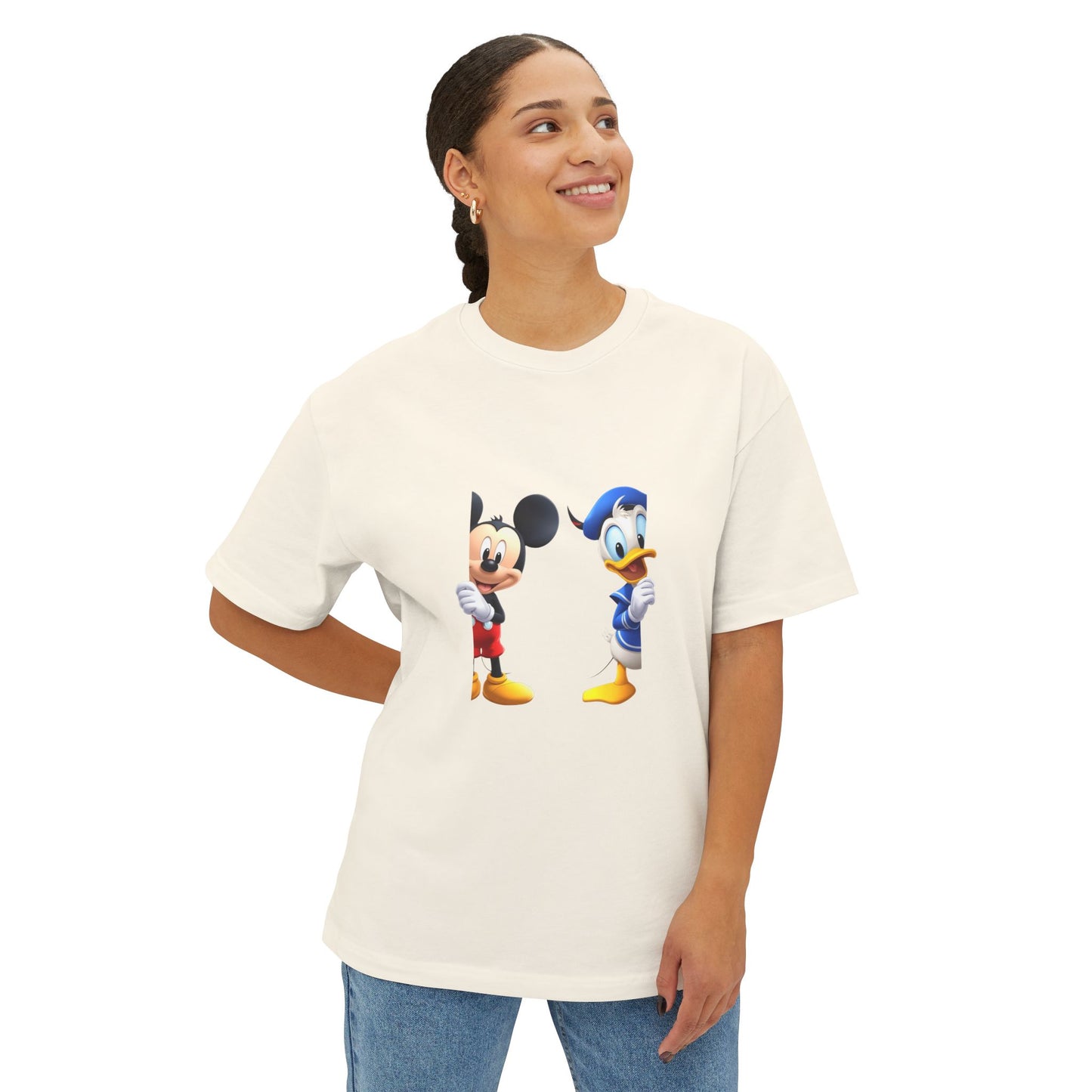 Mickey & Donald Graphic Tee — Oversized Boxy Cartoon Shirt
