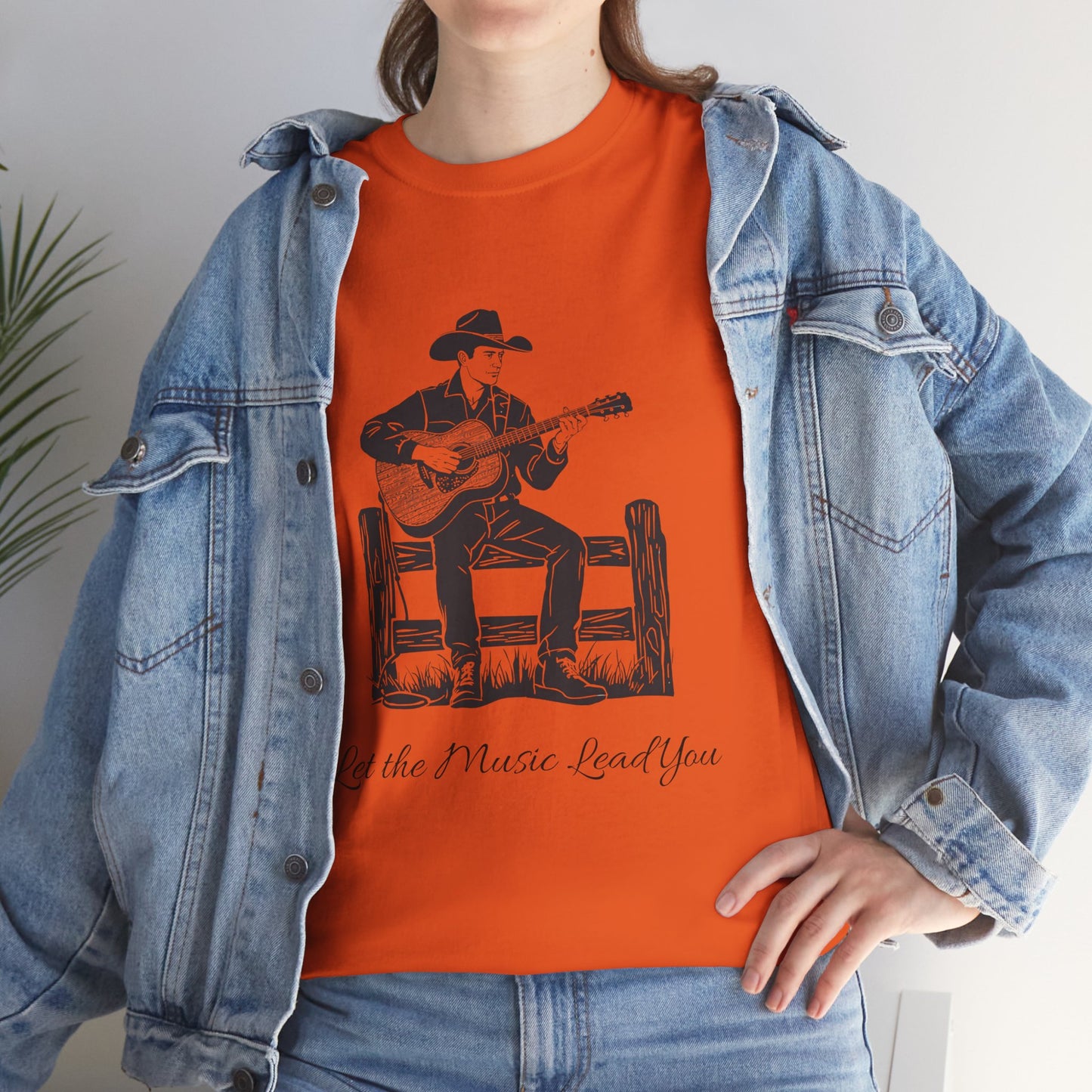 Guitar Cowboy T-Shirt — 'Let the Music Lead You' Country Western Tee