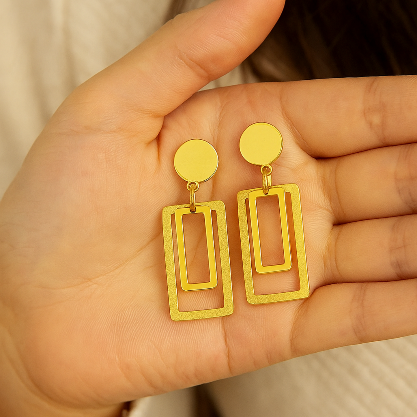18K Gold Plated Geometric Earrings: Modern Rectangle Dangle Jewelry