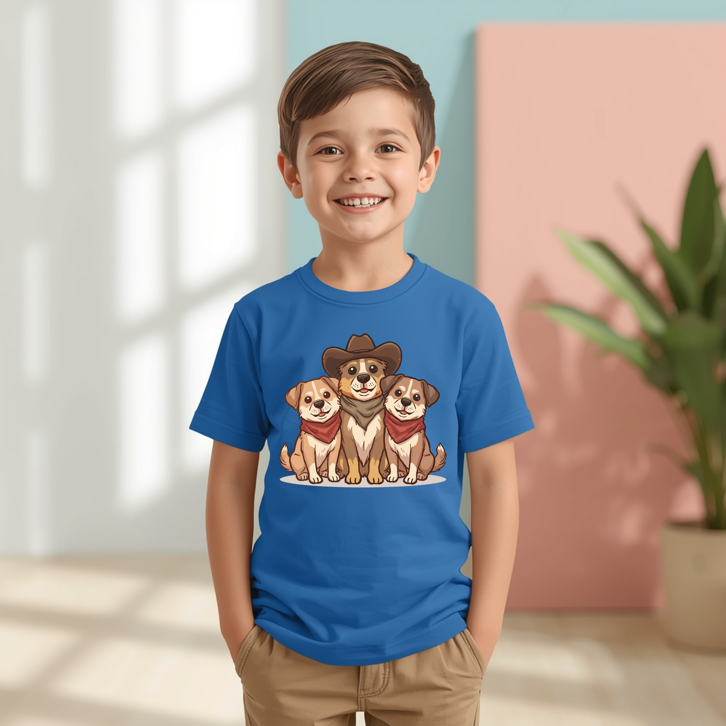 Kids Tee — Adorable Trio of Puppies with Cowboy Hat Graphic