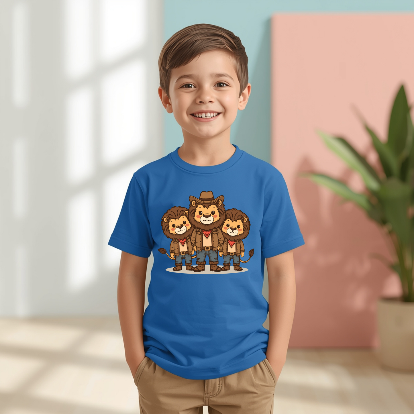 Kids Lion Cowboy T‑Shirt — Cute Trio Western Graphic Tee for Children