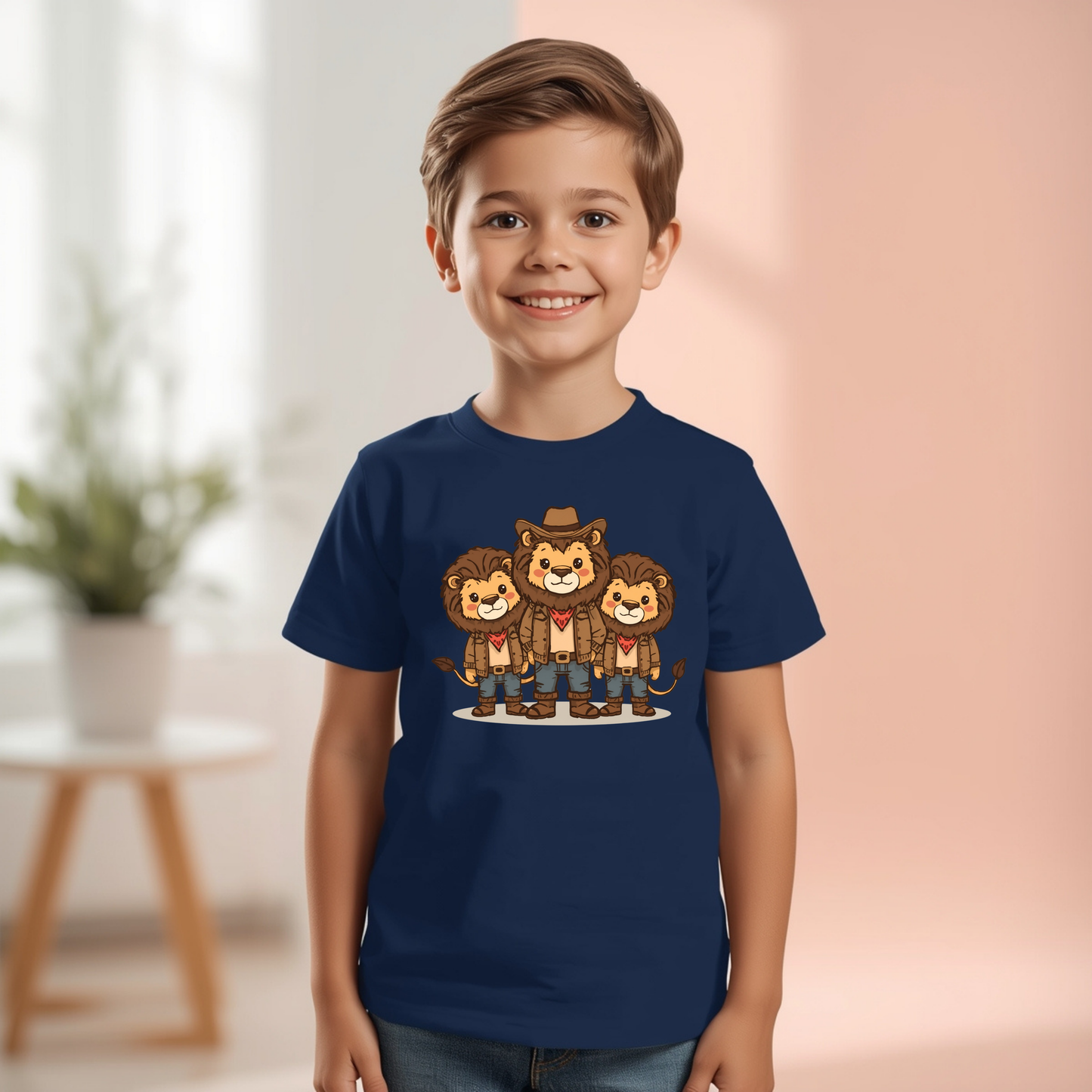 Kids Lion Cowboy T‑Shirt — Cute Trio Western Graphic Tee for Children