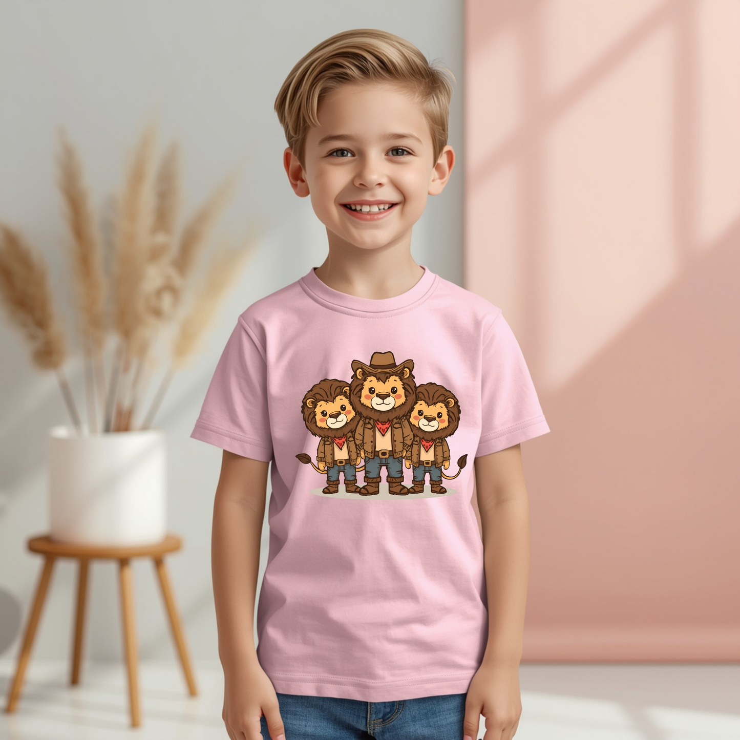 Kids Lion Cowboy T‑Shirt — Cute Trio Western Graphic Tee for Children