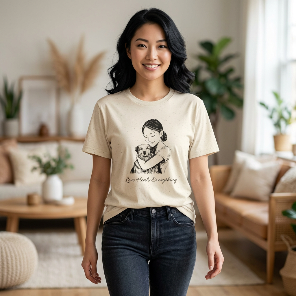 T-Shirt — "You Mean Everything" Girl Hugging Dog Illustration Tee