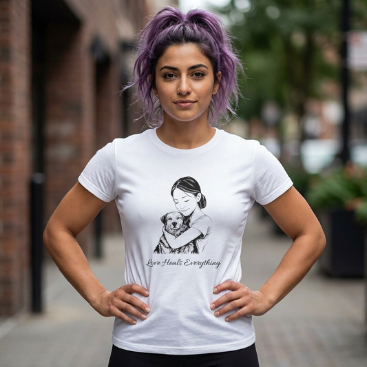 T-Shirt — "You Mean Everything" Girl Hugging Dog Illustration Tee