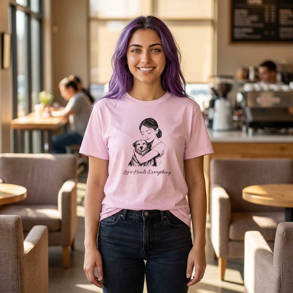 T-Shirt — "You Mean Everything" Girl Hugging Dog Illustration Tee
