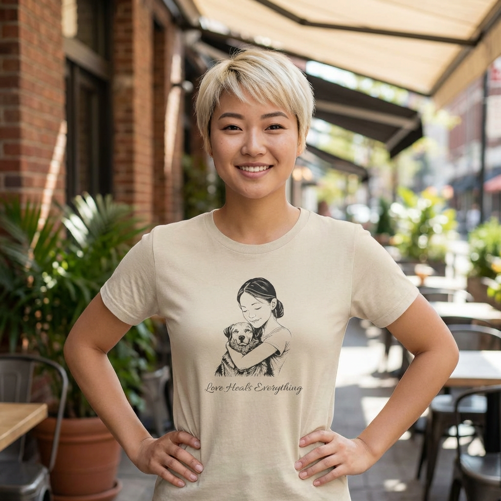T-Shirt — "You Mean Everything" Girl Hugging Dog Illustration Tee