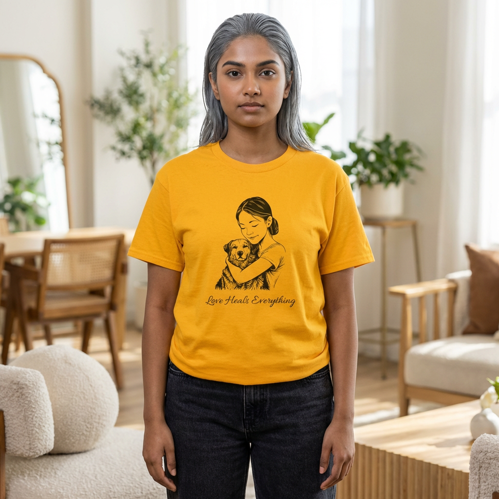 T-Shirt — "You Mean Everything" Girl Hugging Dog Illustration Tee