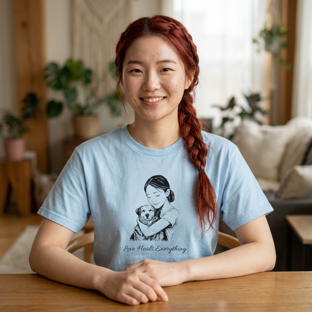 T-Shirt — "You Mean Everything" Girl Hugging Dog Illustration Tee