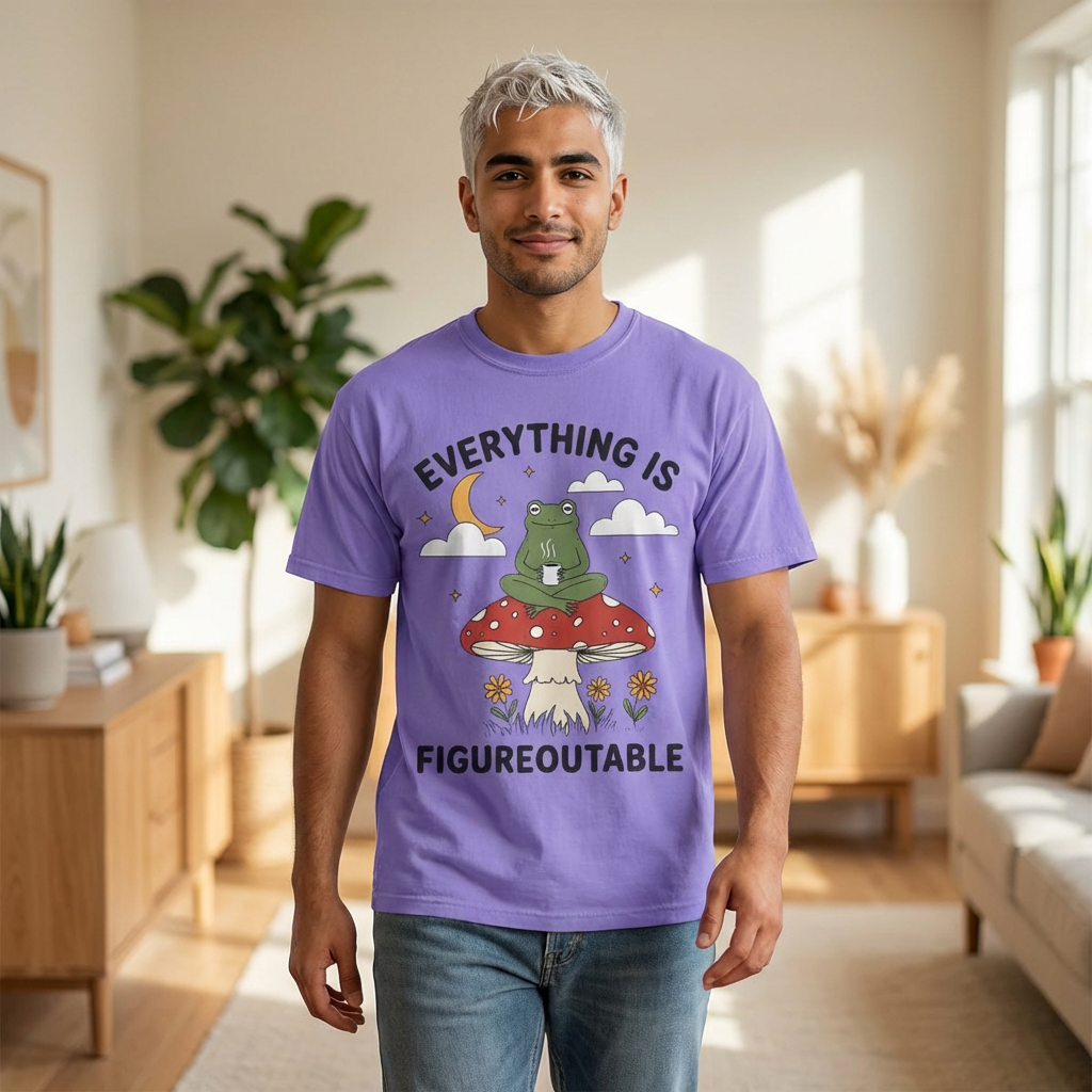 Everything Is Figureoutable Frog T-Shirt — Inspirational Mushroom Graphic Tee