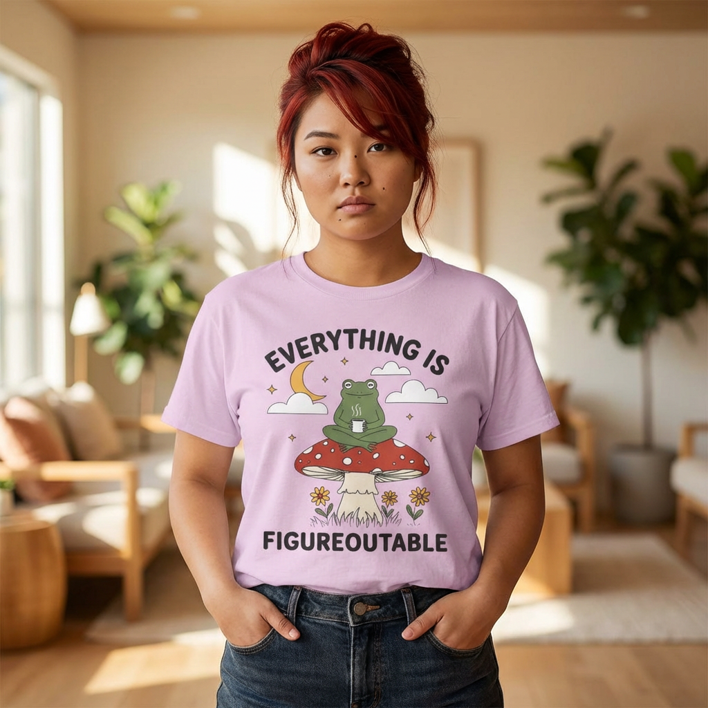 Everything Is Figureoutable Frog T-Shirt — Inspirational Mushroom Graphic Tee