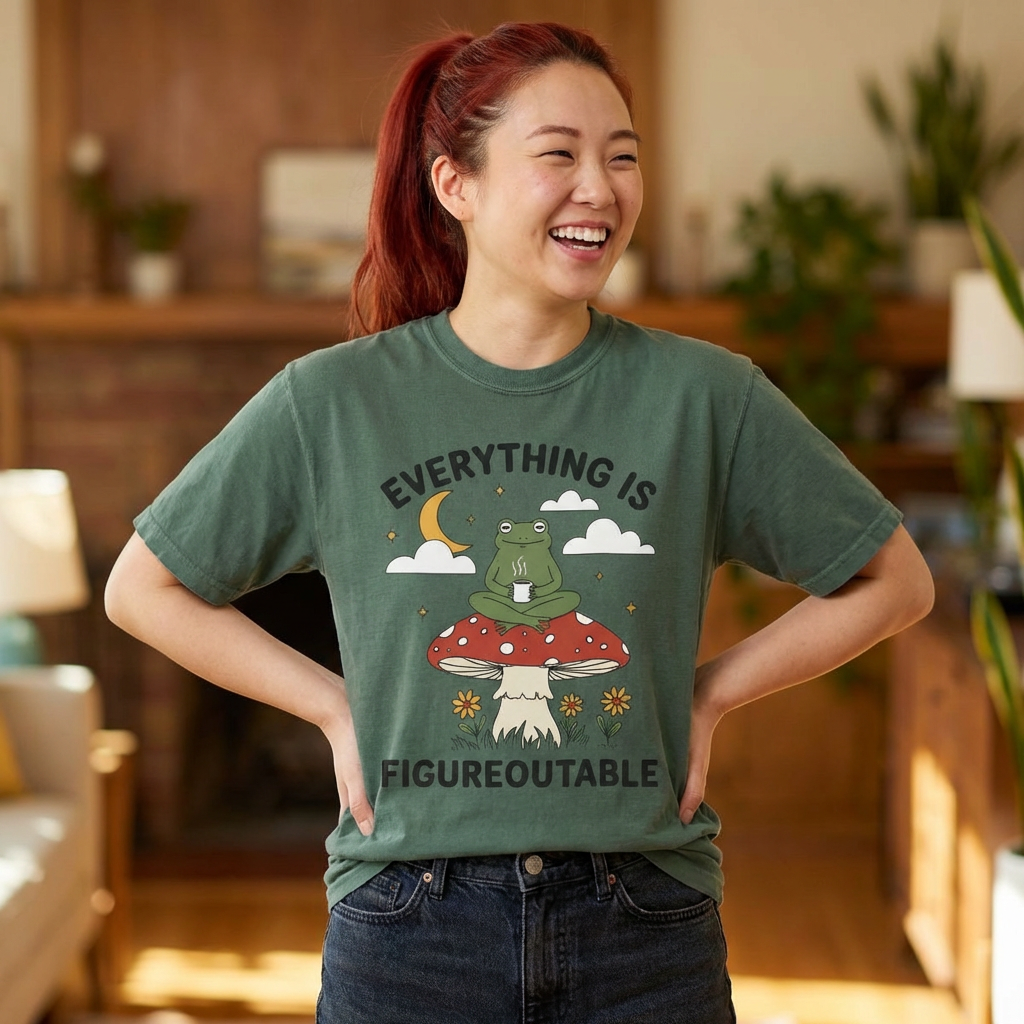 Everything Is Figureoutable Frog T-Shirt — Inspirational Mushroom Graphic Tee
