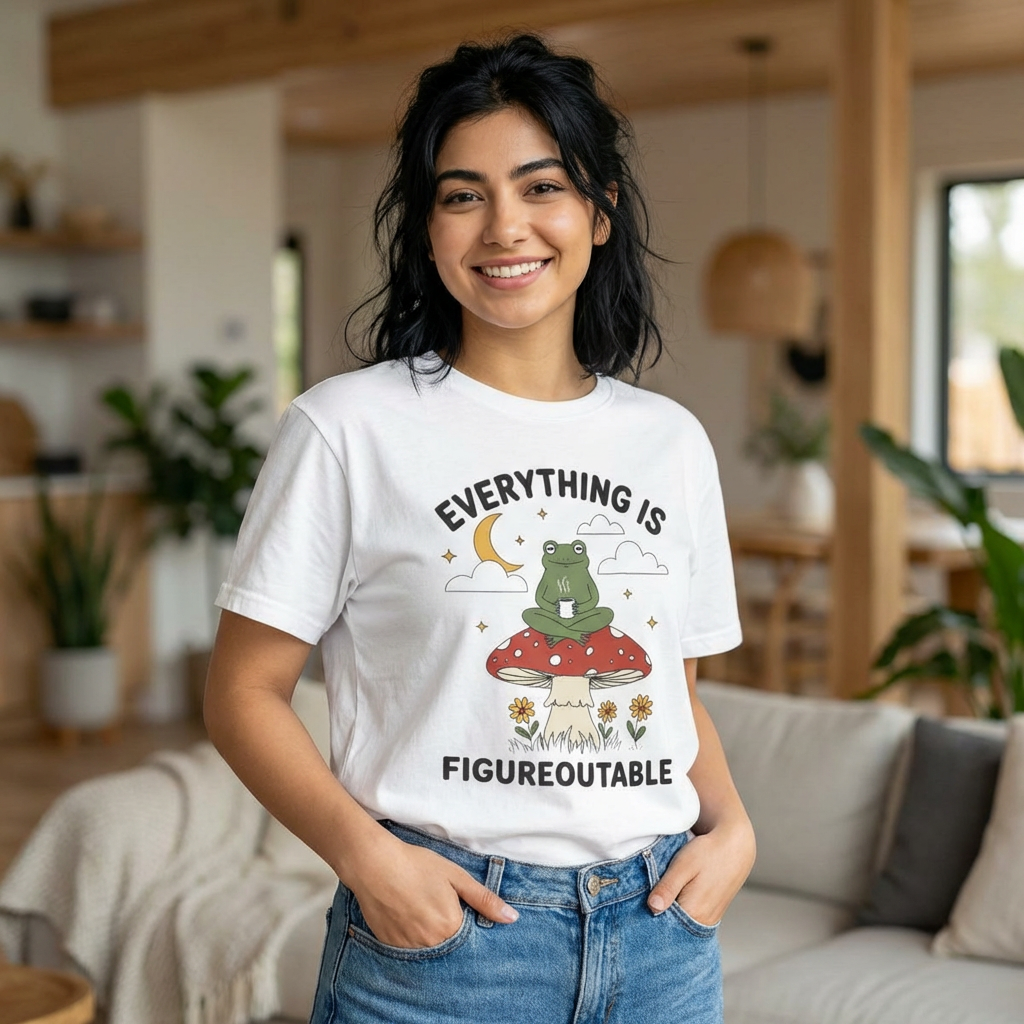 Everything Is Figureoutable Frog T-Shirt — Inspirational Mushroom Graphic Tee