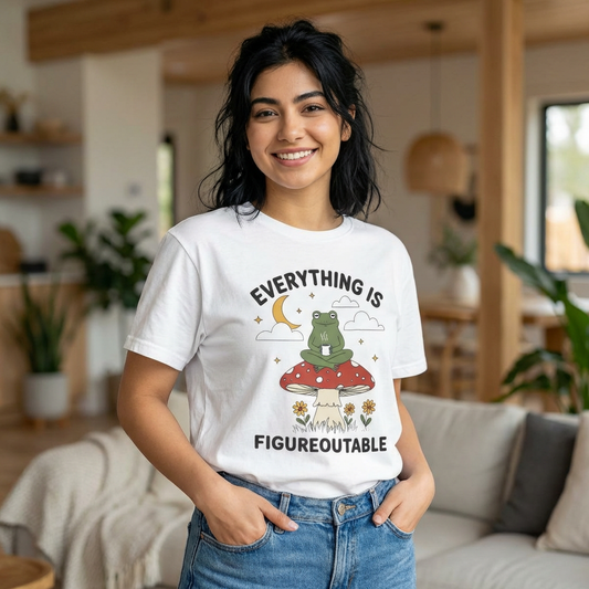Everything Is Figureoutable Frog T-Shirt — Inspirational Mushroom Graphic Tee