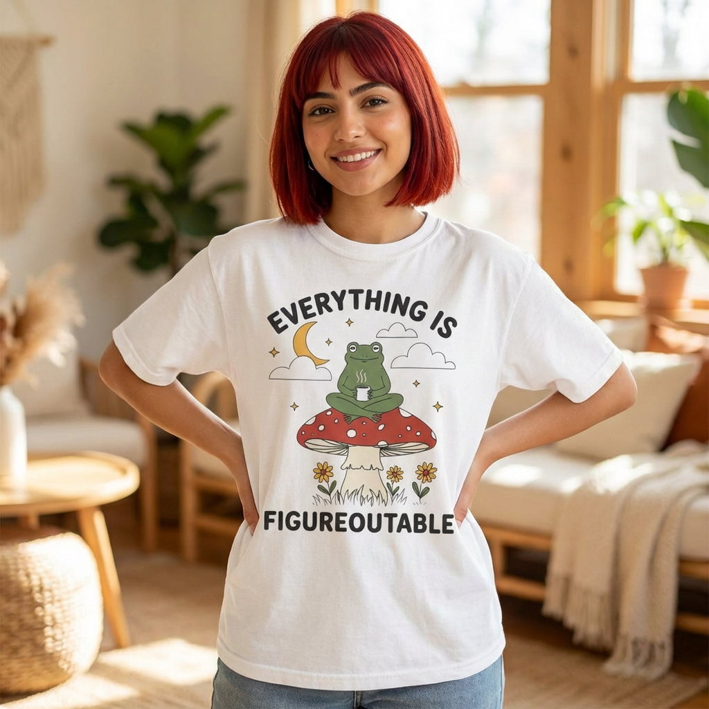 Everything Is Figureoutable Frog T-Shirt — Inspirational Mushroom Graphic Tee