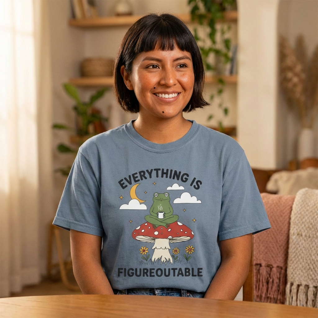 Everything Is Figureoutable Frog T-Shirt — Inspirational Mushroom Graphic Tee
