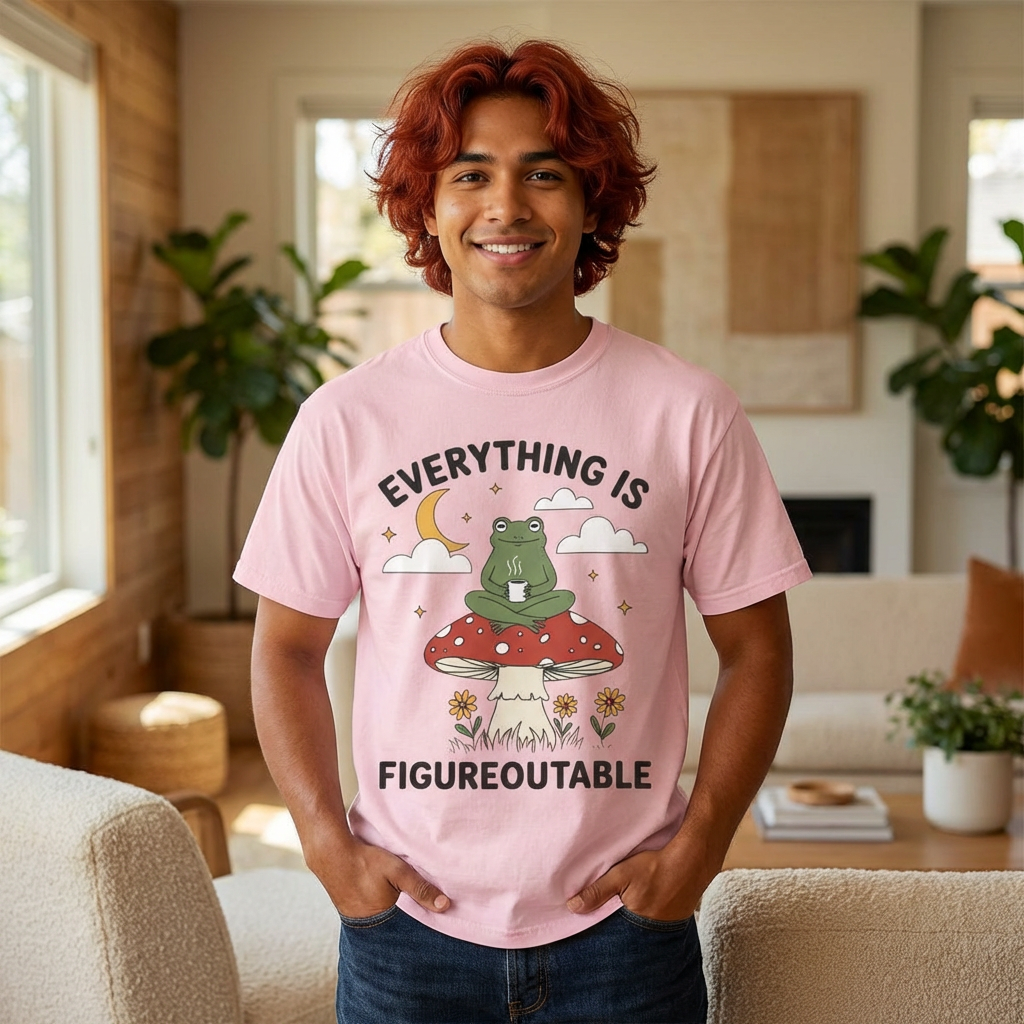 Everything Is Figureoutable Frog T-Shirt — Inspirational Mushroom Graphic Tee
