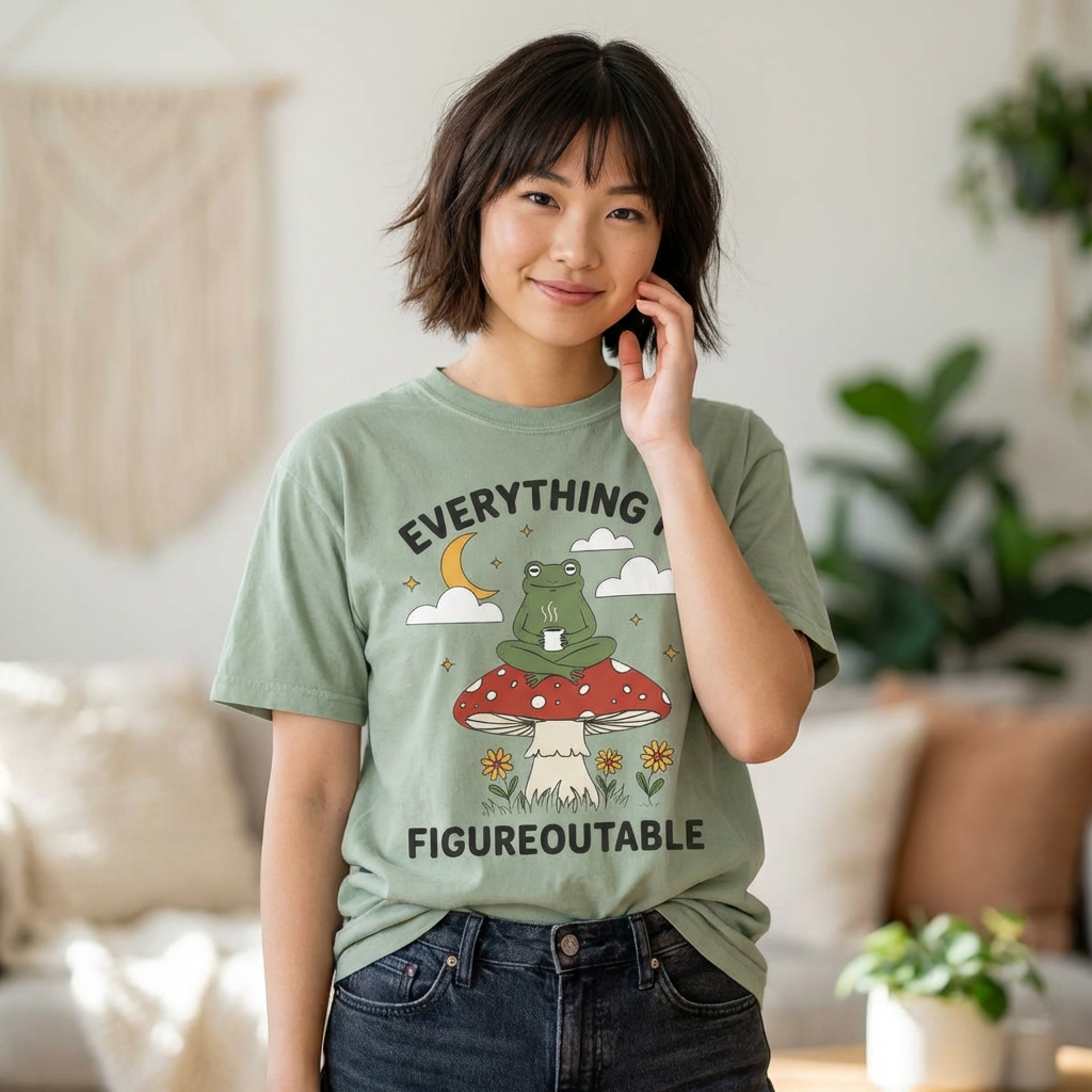 Everything Is Figureoutable Frog T-Shirt — Inspirational Mushroom Graphic Tee