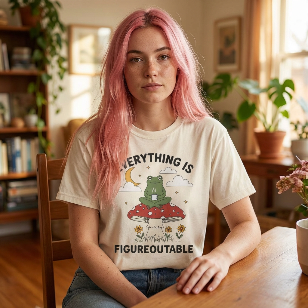 Everything Is Figureoutable Frog T-Shirt — Inspirational Mushroom Graphic Tee