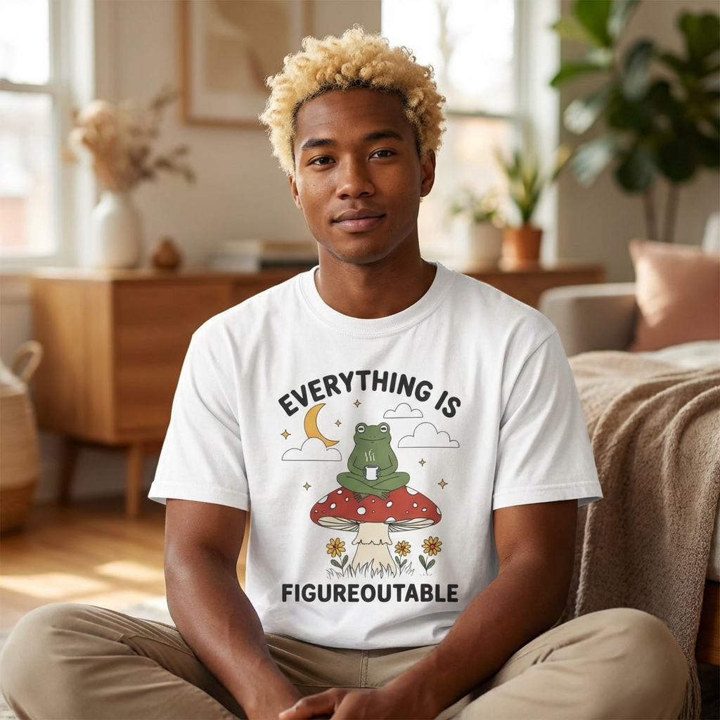Everything Is Figureoutable Frog T-Shirt — Inspirational Mushroom Graphic Tee