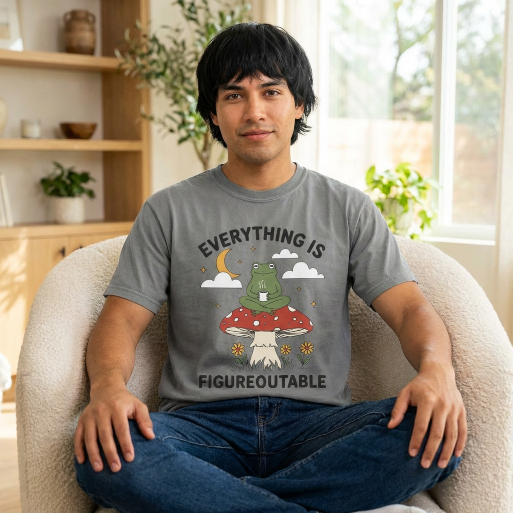 Everything Is Figureoutable Frog T-Shirt — Inspirational Mushroom Graphic Tee
