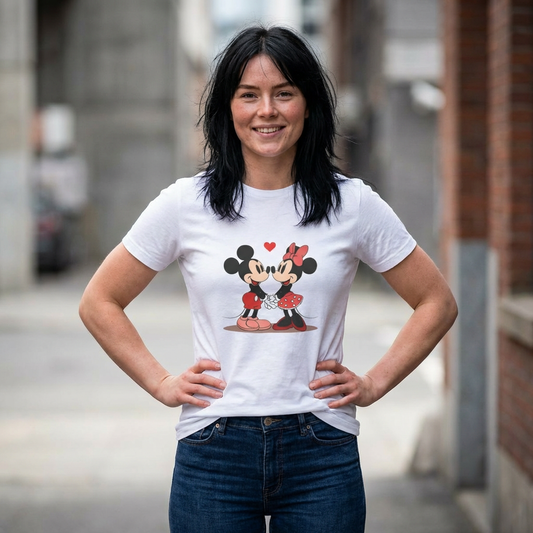 Mickey & Minnie Cute Kiss Tee – Retro Disney Couple Shirt