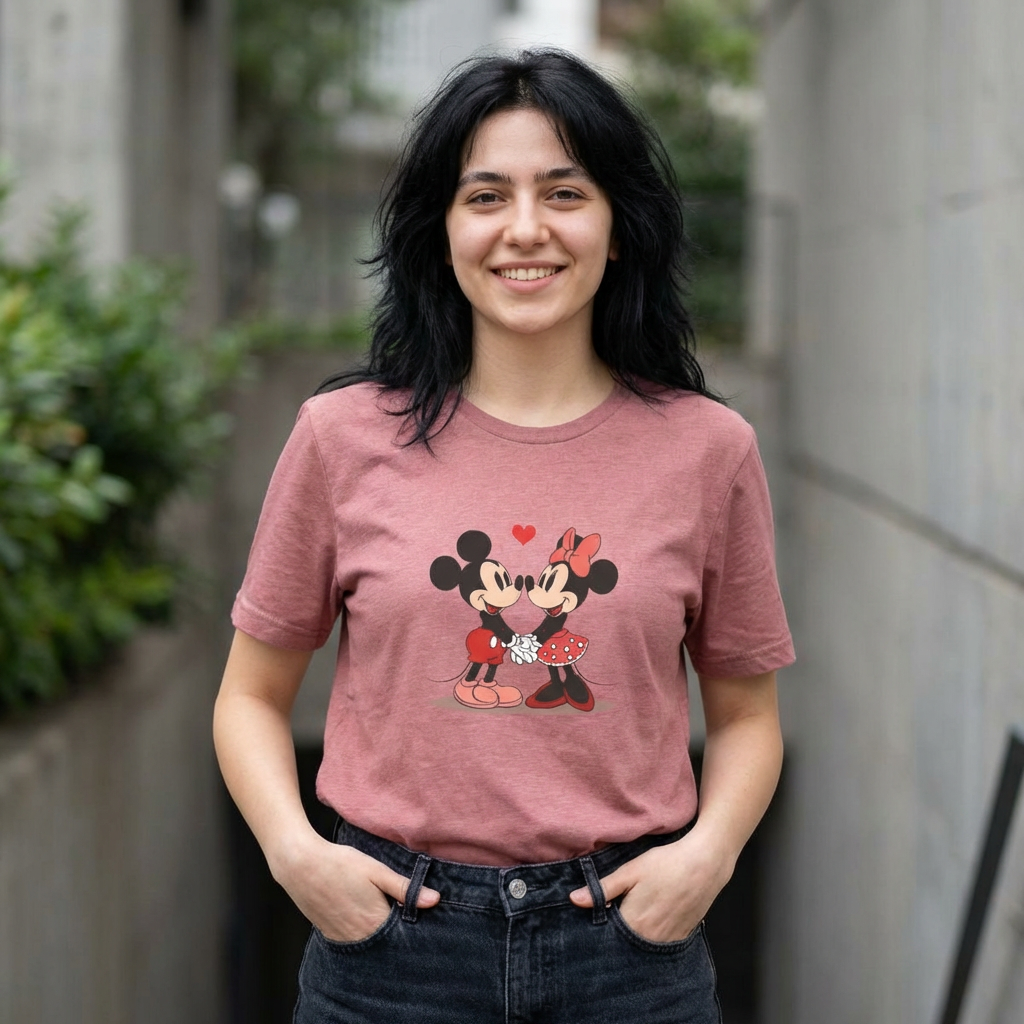 Mickey & Minnie Cute Kiss Tee – Retro Disney Couple Shirt