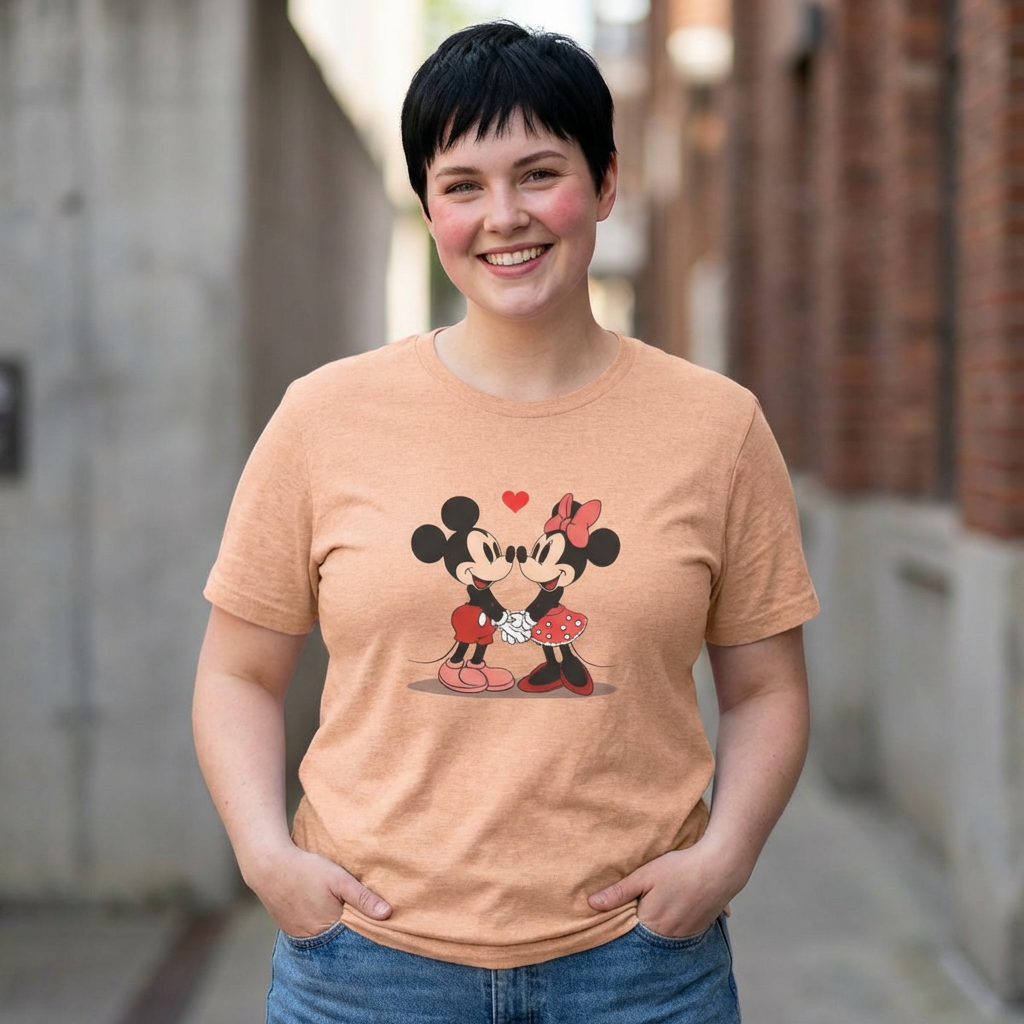 Mickey & Minnie Cute Kiss Tee – Retro Disney Couple Shirt