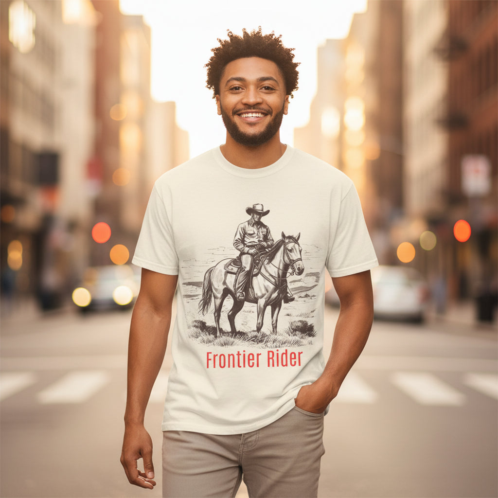 Frontier Rider T-Shirt — Cowboy on Horse Graphic Tee