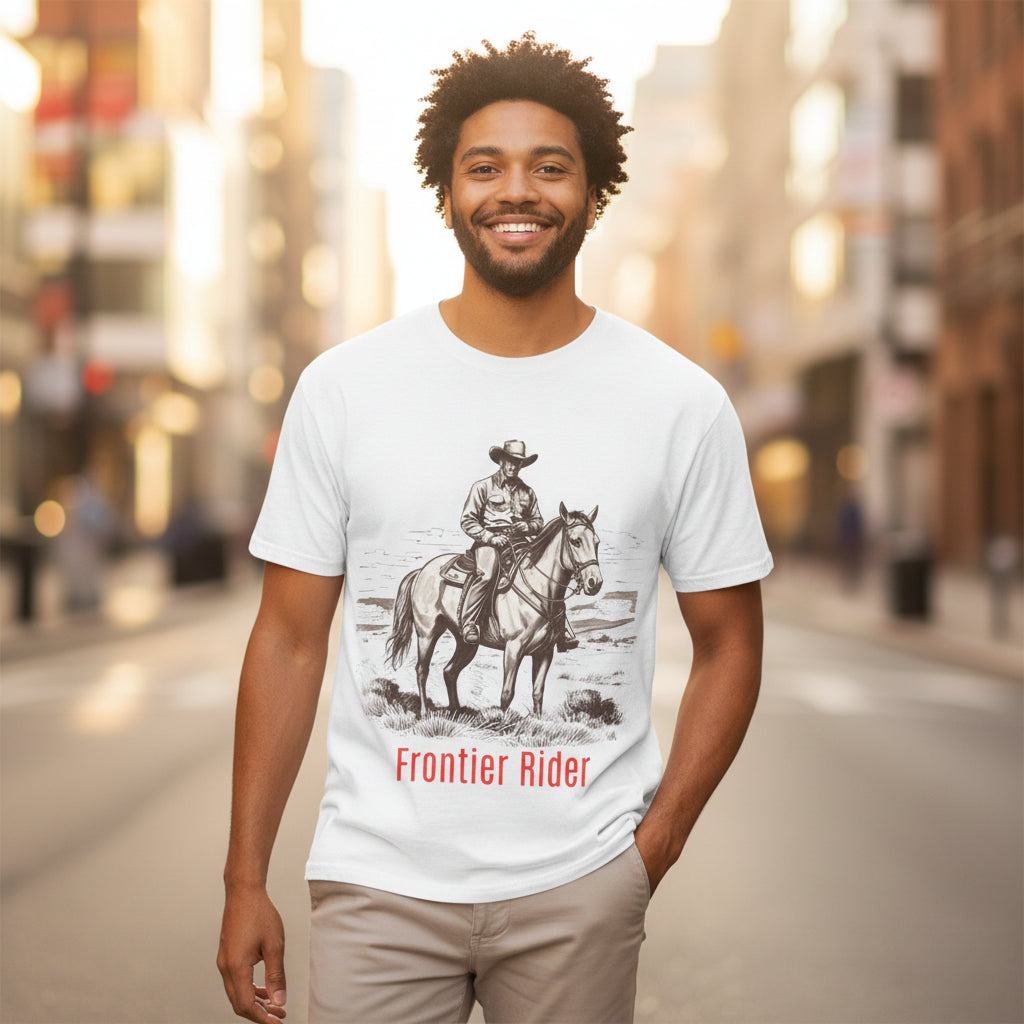 Frontier Rider T-Shirt — Cowboy on Horse Graphic Tee