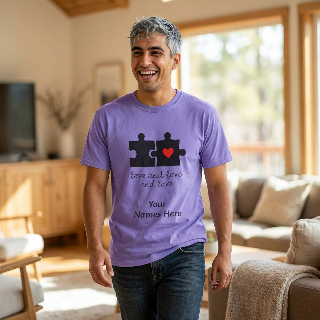 Love and Love Puzzle Tee — Personalized Couple T-Shirt with Heart