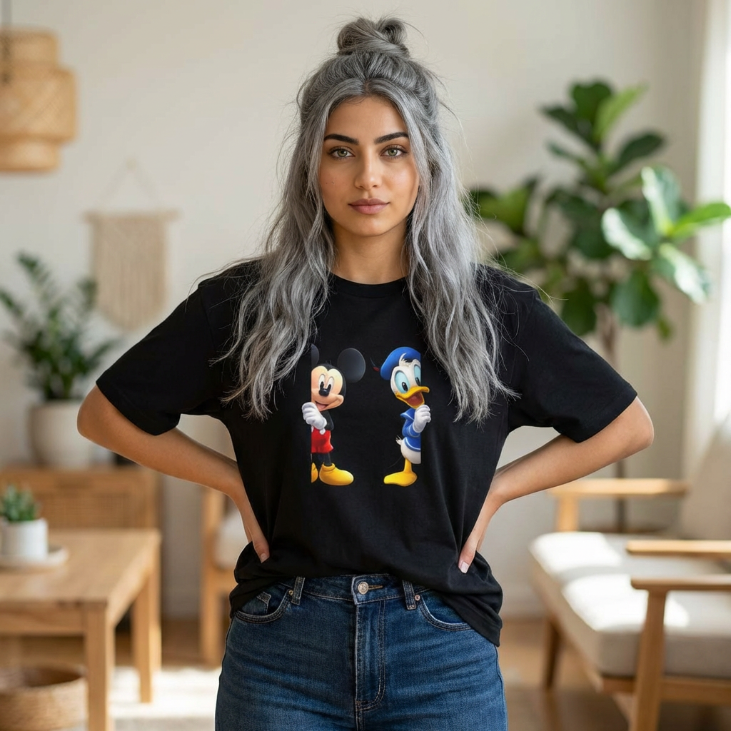 Mickey & Donald Graphic Tee — Oversized Boxy Cartoon Shirt
