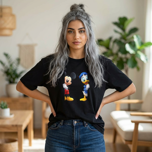 Mickey & Donald Graphic Tee — Oversized Boxy Cartoon Shirt